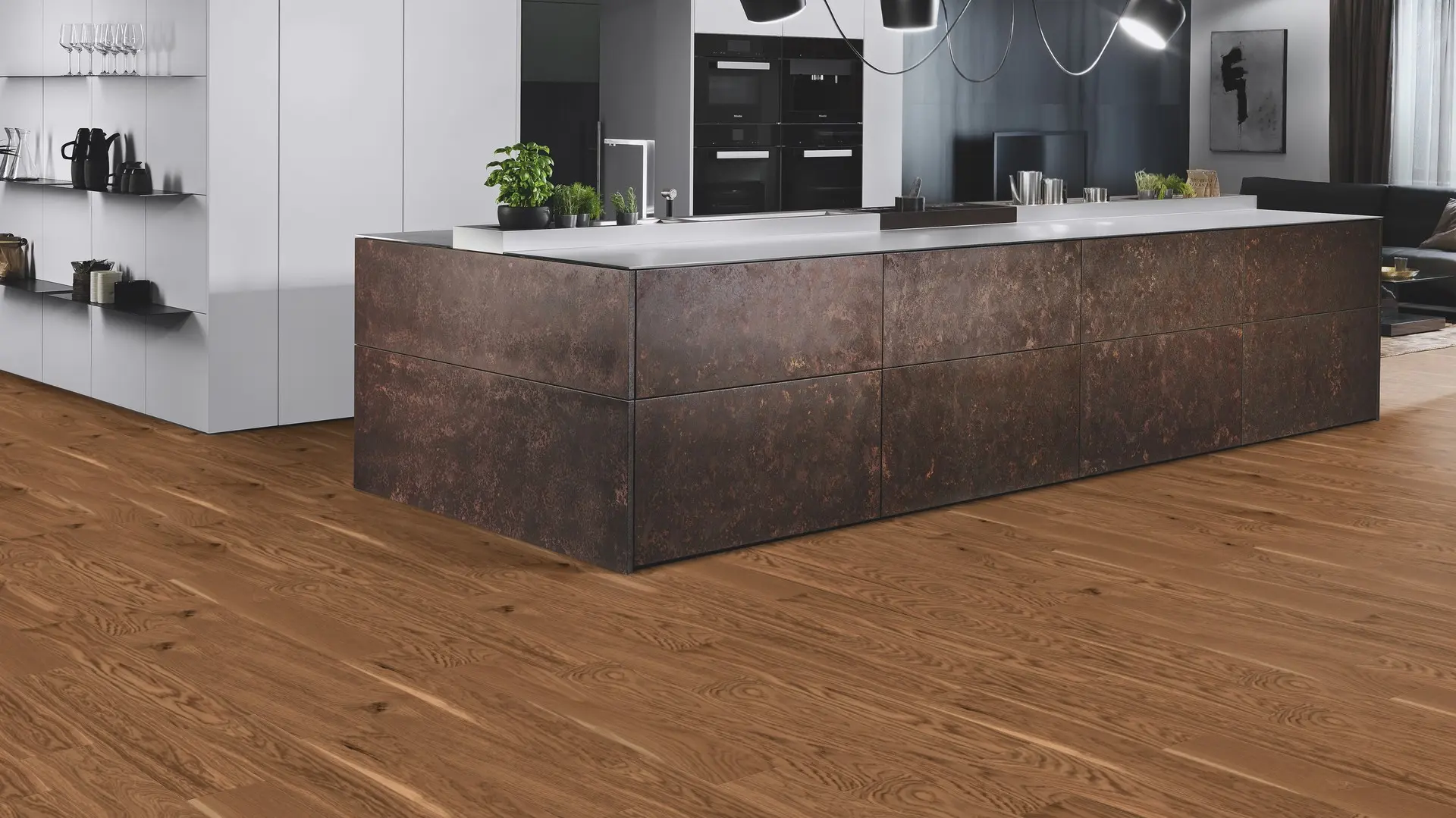 Weitzer Parkett Stab 750 Eiche Amber lebhaft bunt Fischgrät 90° ProActive+ (lackiert)