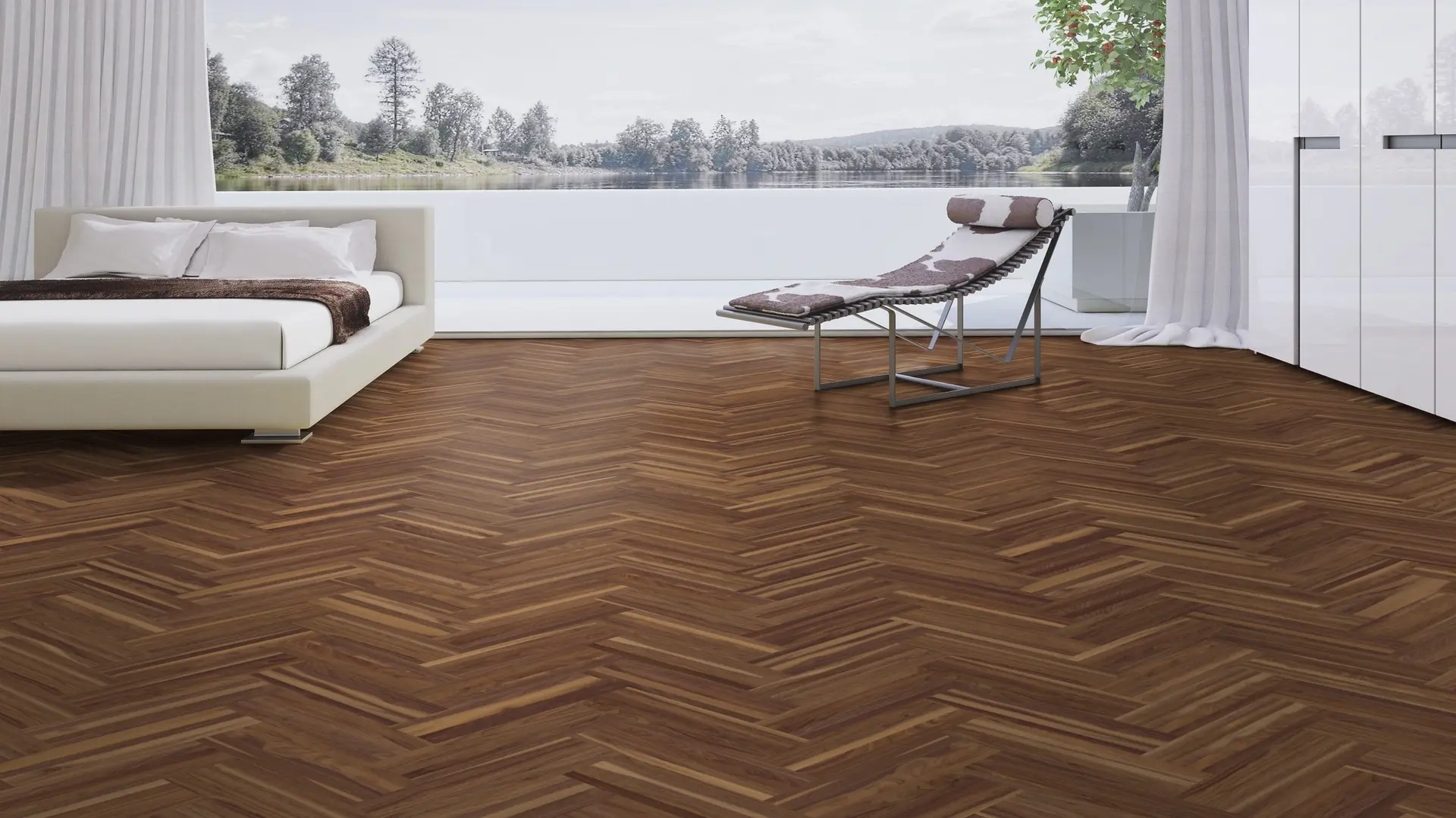 Weitzer Parkett Strip 360 Nussbaum Natur lebhaft bunt Fischgrät 90° ProActive+ (lackiert) – Bild 4