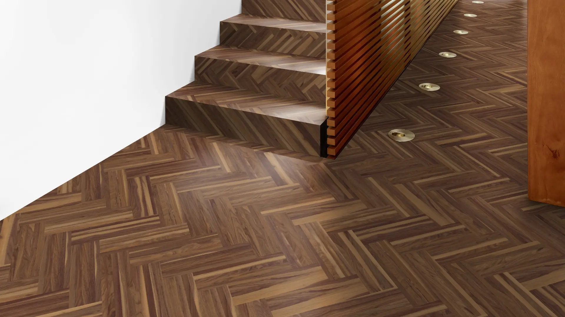 Weitzer Parkett Strip 360 Nussbaum Natur lebhaft bunt Fischgrät 90° ProActive+ (lackiert) – Bild 7