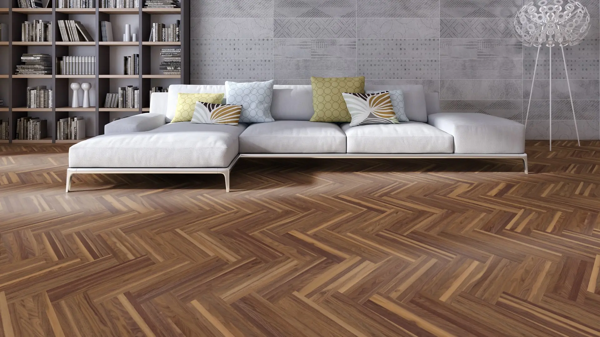 Weitzer Parkett Strip 360 Nussbaum Natur lebhaft bunt Fischgrät 90° ProActive+ (lackiert) – Bild 3