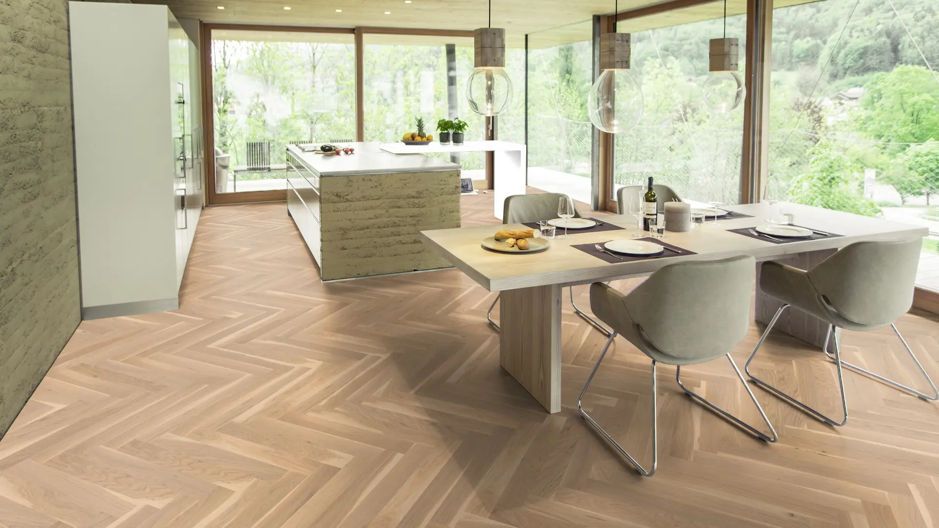 Weitzer Parkett Stab 500 Eiche Kaschmir lebhaft bunt Fischgrät 90° ProActive+ (lackiert) – Bild 4