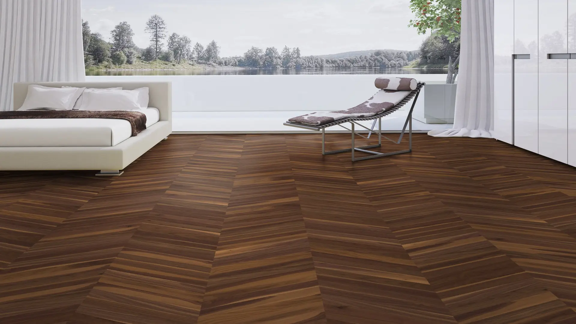 Weitzer Parkett Stab 500 Nussbaum Natur lebhaft bunt Französisch Fischgrät 60° ProActive+ (lackiert) – Bild 3