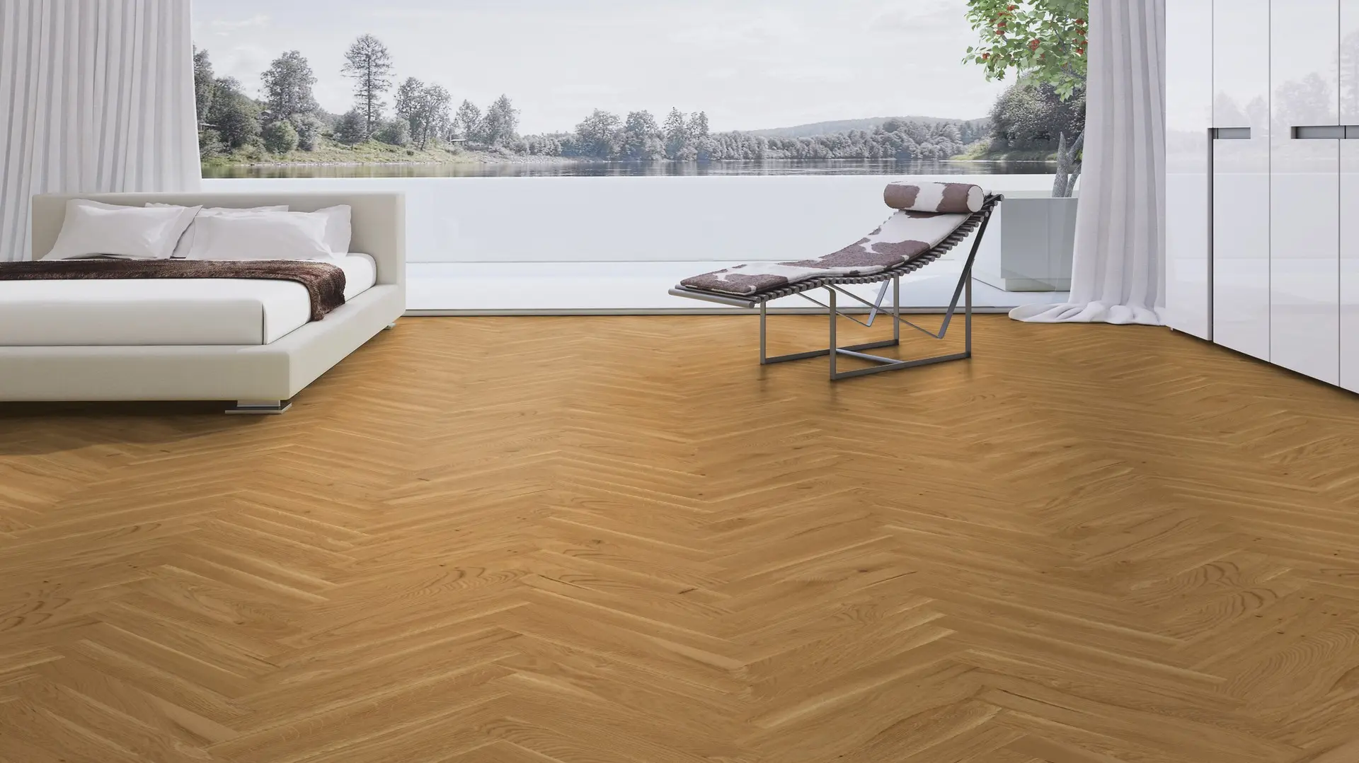 Weitzer Parkett Stab 500 Eiche Natur lebhaft bunt Fischgrät 90° ProActive+ (lackiert) – Bild 3