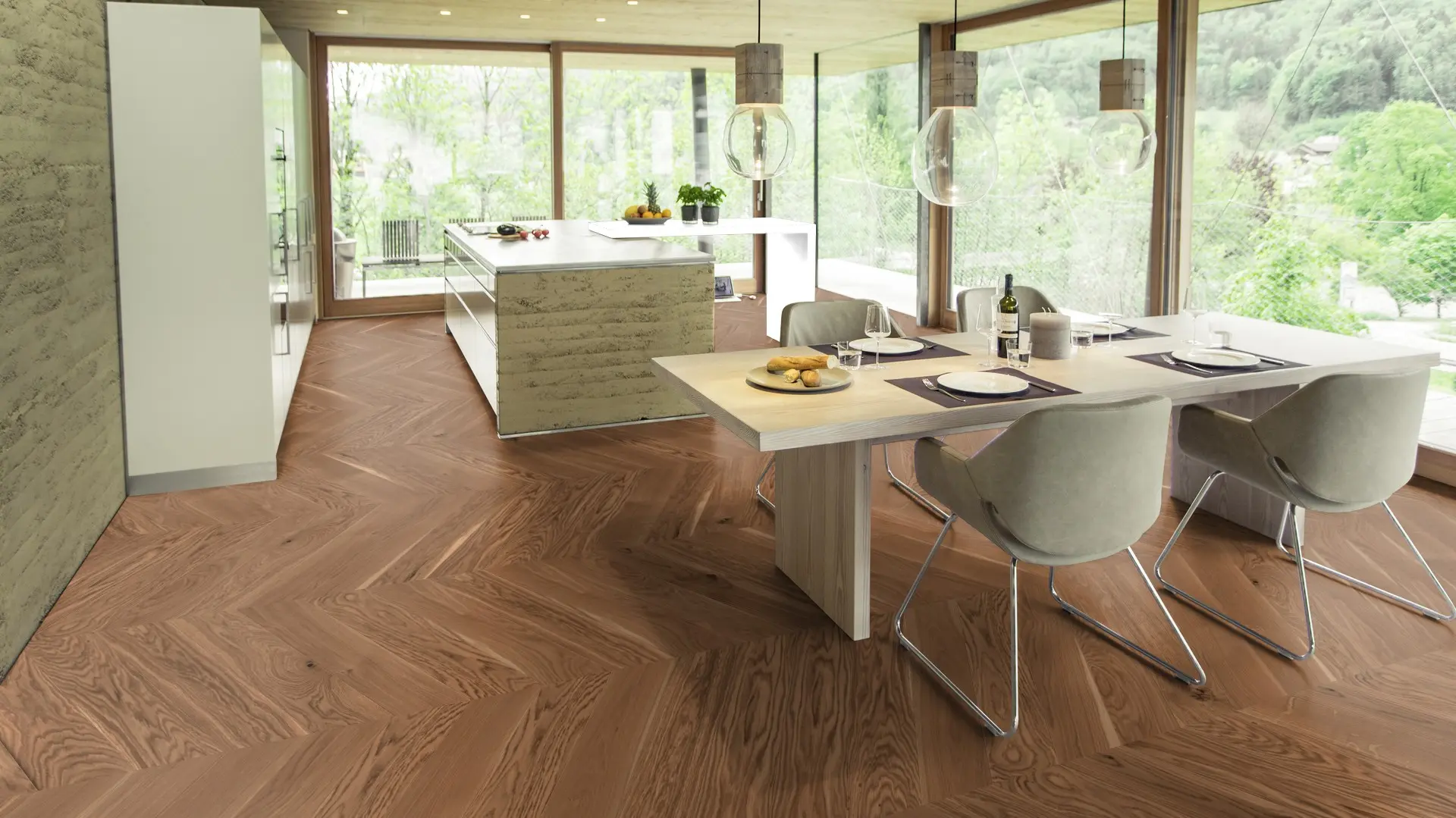 Weitzer Parkett Stab 750 Eiche Amber lebhaft bunt Französisch Fischgrät 60° ProVital finish (geölt) – Bild 5