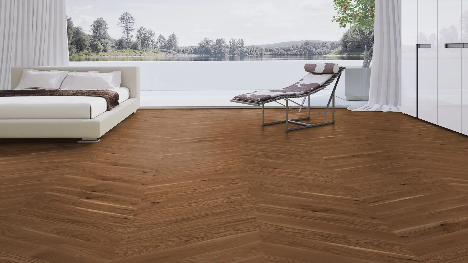 Weitzer Parkett Stab 750 Eiche Amber lebhaft bunt Französisch Fischgrät 60° ProVital finish (geölt) – Bild 4