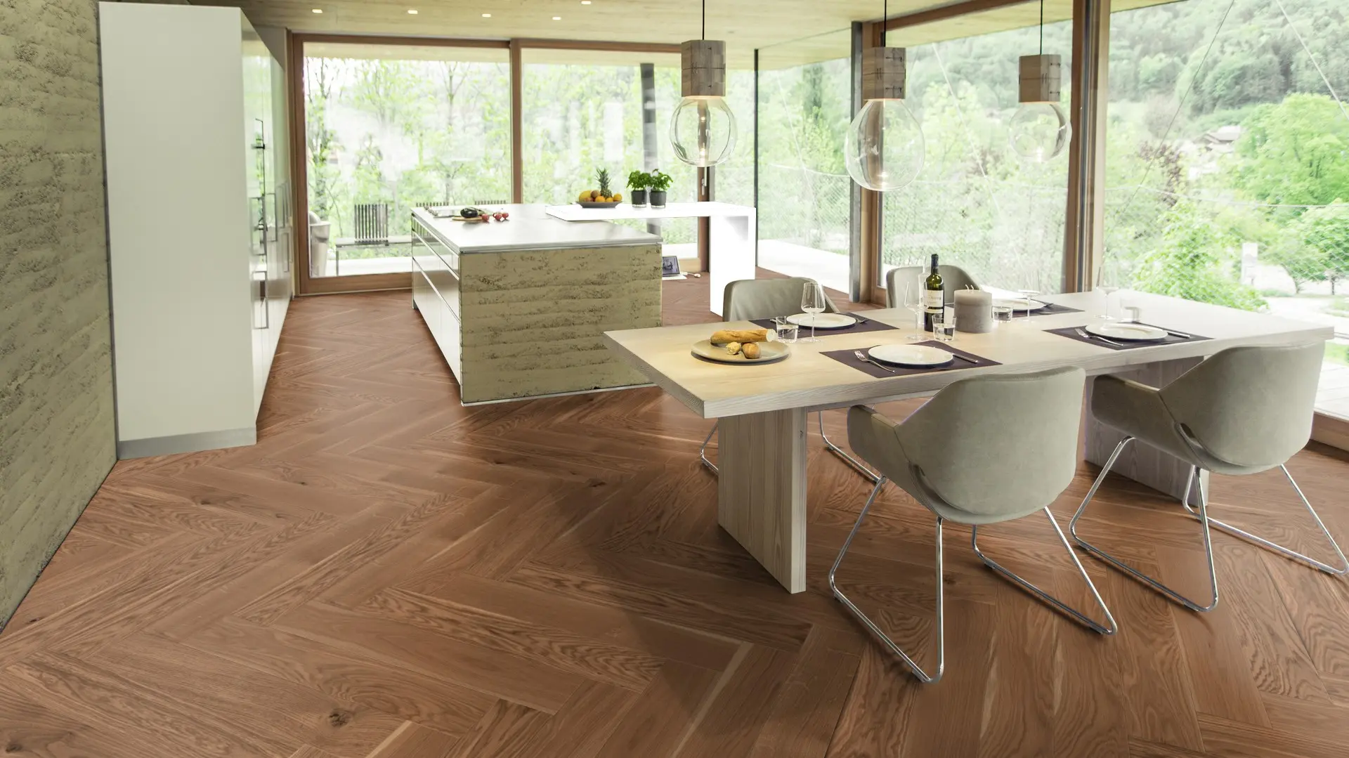 Weitzer Parkett Stab 750 Eiche Amber lebhaft bunt Fischgrät 90° ProActive+ (lackiert) – Bild 5