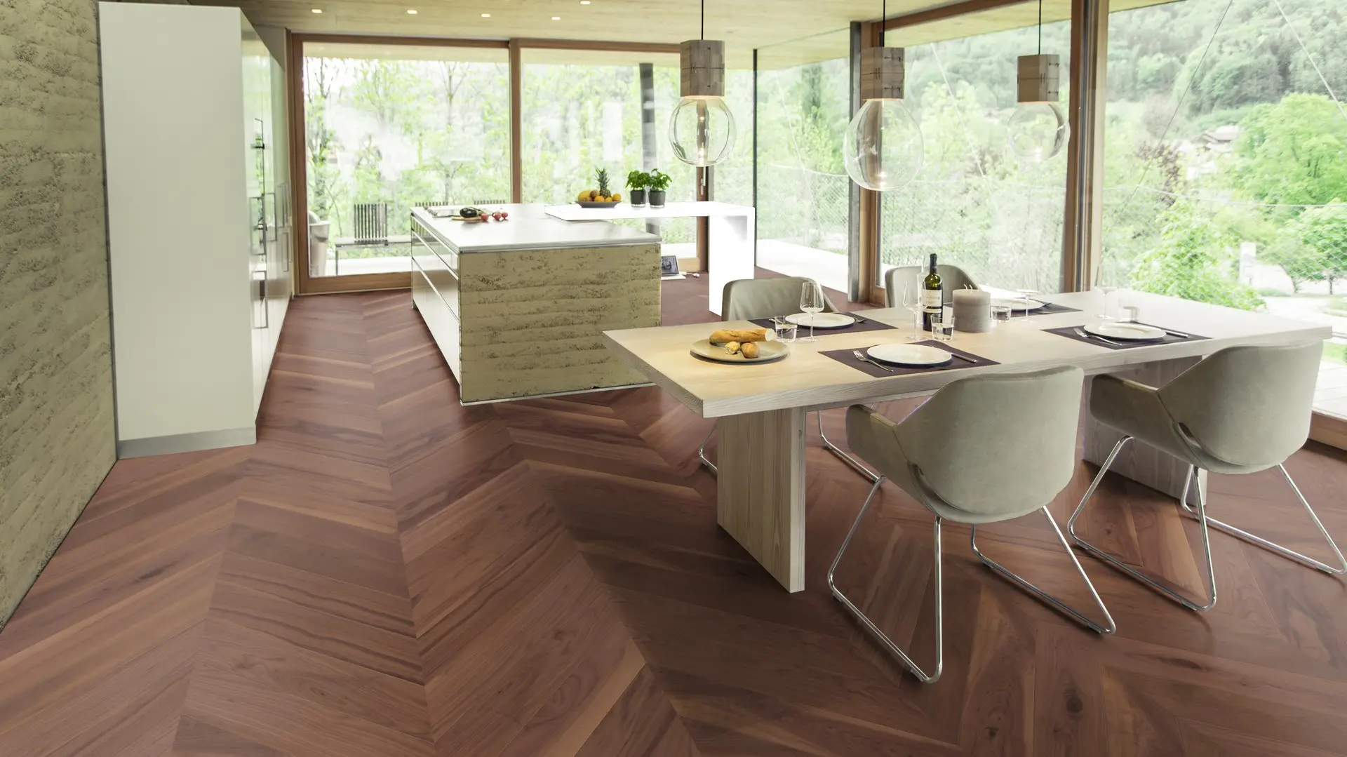 Weitzer Parkett Stab 750 Nussbaum Natur lebhaft bunt Französisch Fischgrät 45° ProVital finish (geölt) – Bild 4