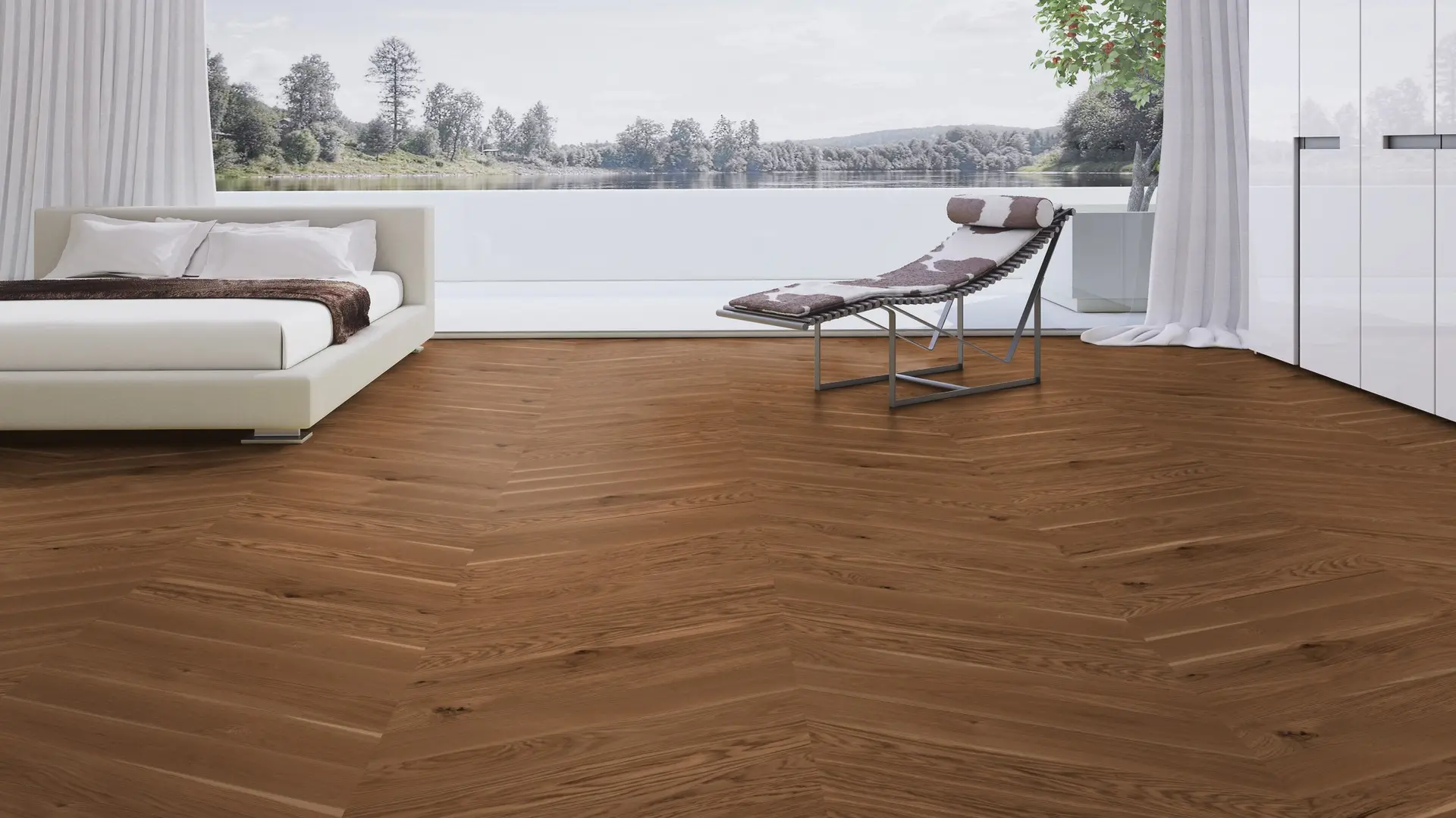 Weitzer Parkett Stab 750 Eiche Amber lebhaft bunt Französisch Fischgrät 60° ProActive+ (lackiert) – Bild 3