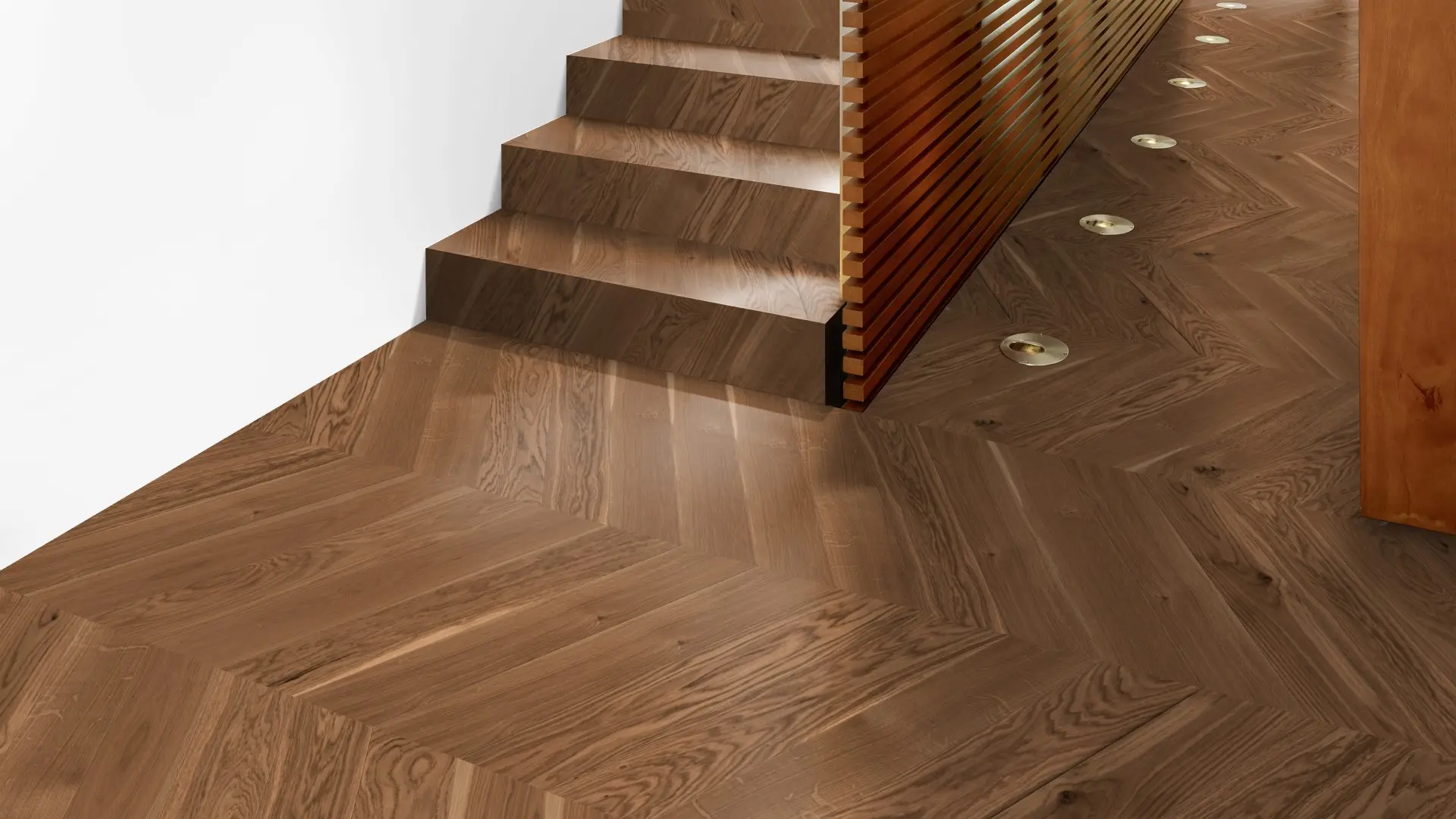 Weitzer Parkett Stab 750 Eiche Amber lebhaft bunt Französisch Fischgrät 60° ProActive+ (lackiert) – Bild 6