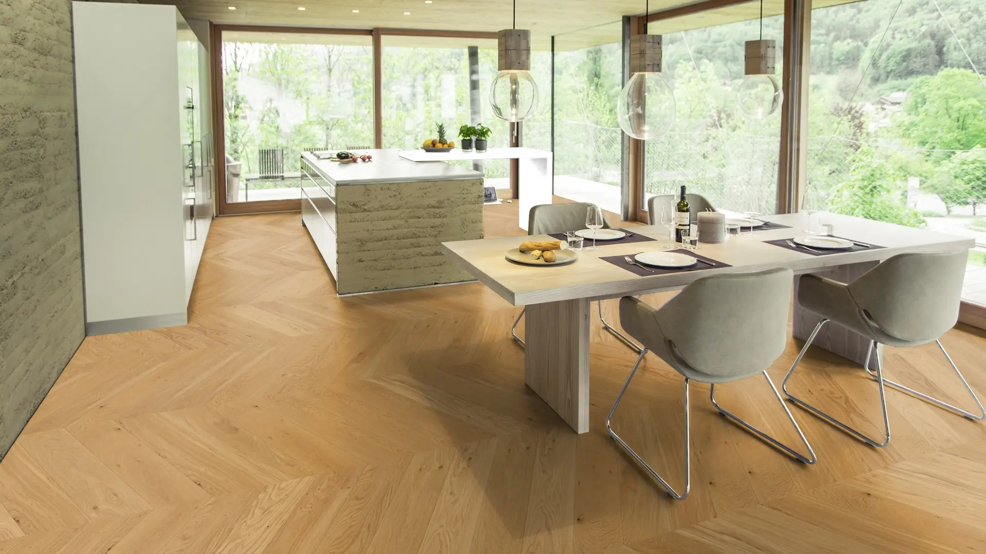 Weitzer Parkett Stab 750 Eiche Natur lebhaft Französisch Fischgrät 60° ProActive+ (lackiert) – Bild 4