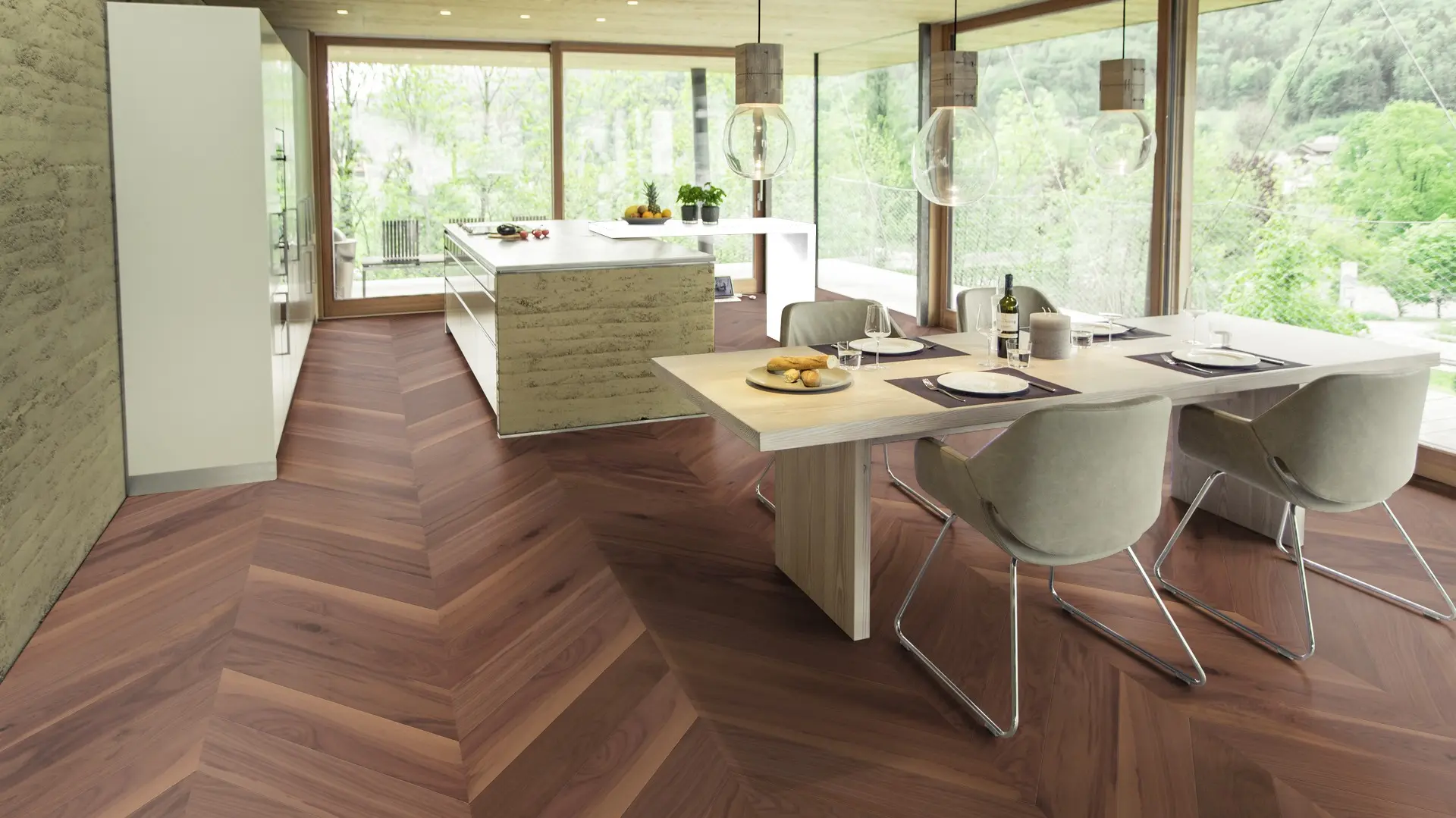 Weitzer Parkett Stab 750 Nussbaum Natur lebhaft bunt Französisch Fischgrät 45° ProActive+ (lackiert) – Bild 4