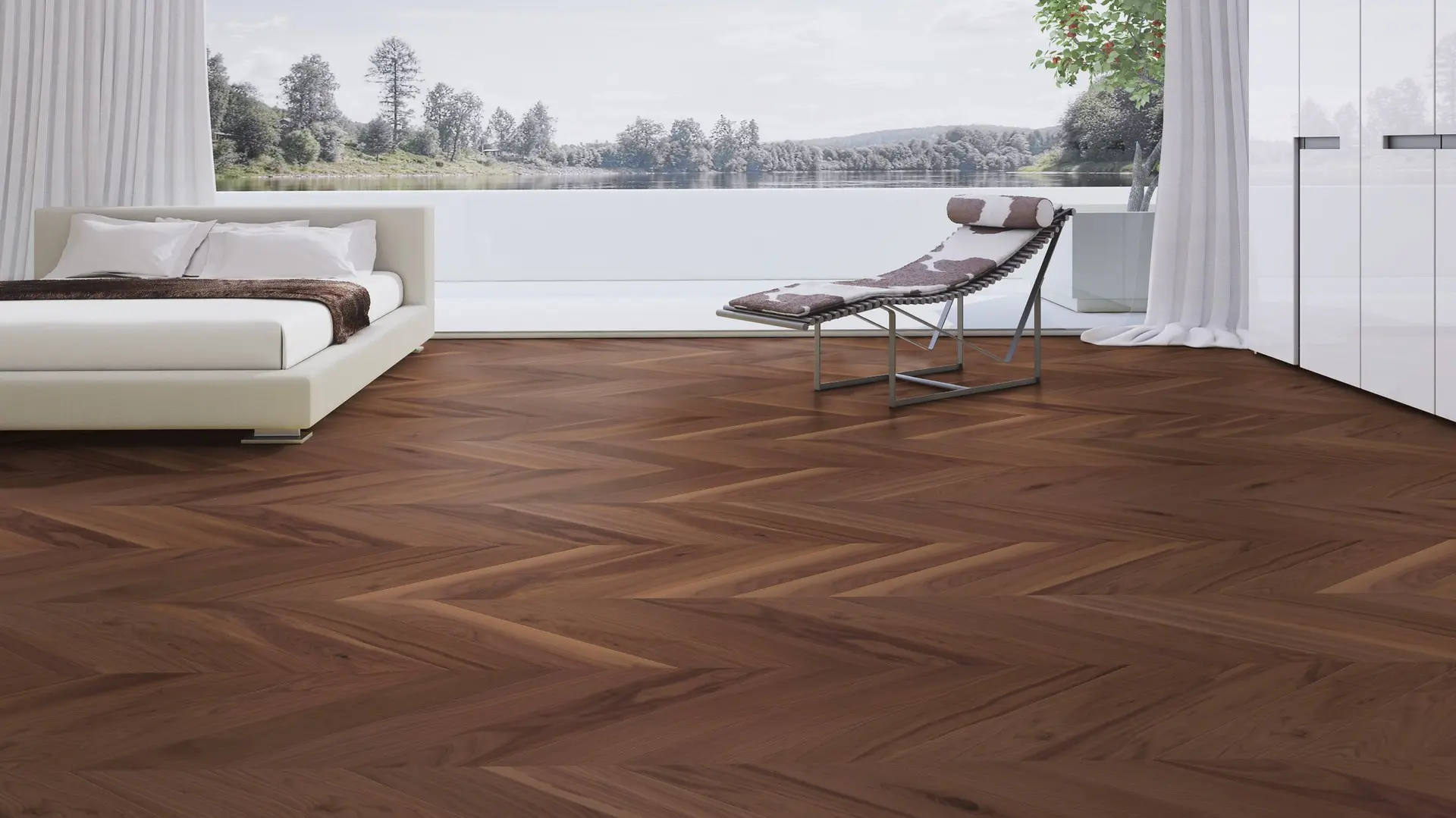 Weitzer Parkett Stab 750 Nussbaum Natur lebhaft bunt Französisch Fischgrät 45° ProActive+ (lackiert) – Bild 3