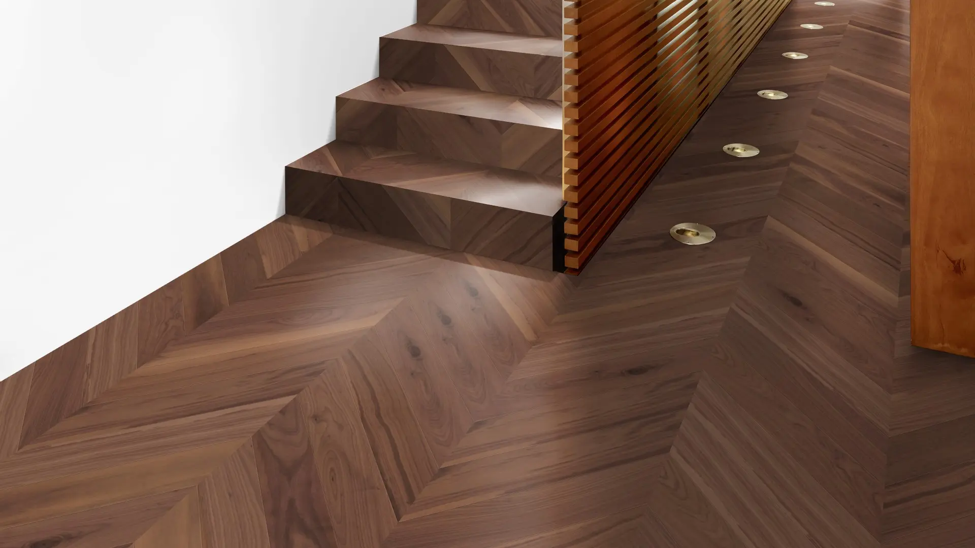 Weitzer Parkett Stab 750 Nussbaum Natur lebhaft bunt Französisch Fischgrät 45° ProActive+ (lackiert) – Bild 6
